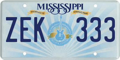 MS license plate ZEK333