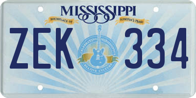 MS license plate ZEK334