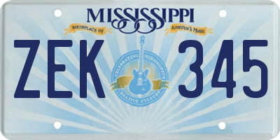 MS license plate ZEK345