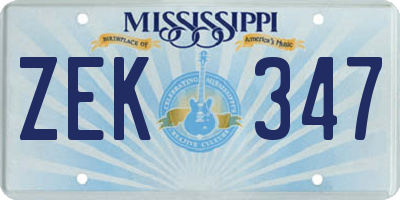 MS license plate ZEK347