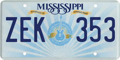 MS license plate ZEK353