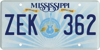 MS license plate ZEK362