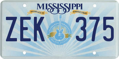 MS license plate ZEK375