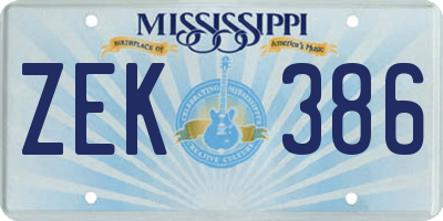 MS license plate ZEK386
