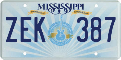 MS license plate ZEK387