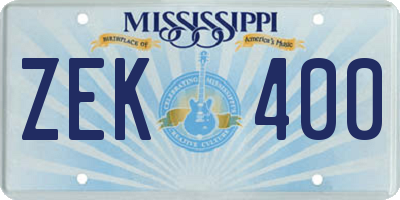 MS license plate ZEK400