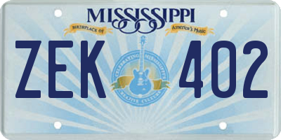 MS license plate ZEK402