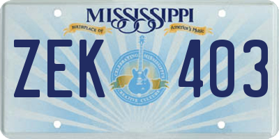 MS license plate ZEK403
