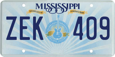 MS license plate ZEK409