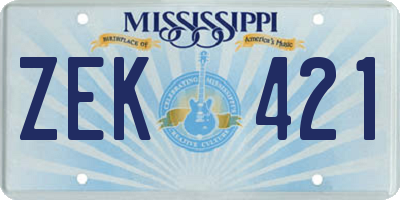 MS license plate ZEK421