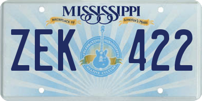 MS license plate ZEK422