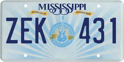 MS license plate ZEK431