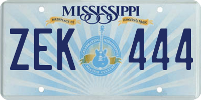 MS license plate ZEK444