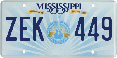 MS license plate ZEK449