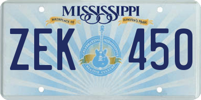 MS license plate ZEK450