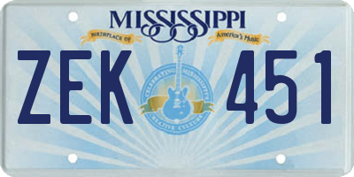 MS license plate ZEK451