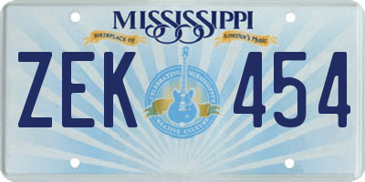 MS license plate ZEK454