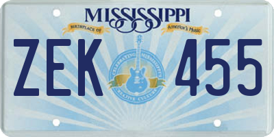 MS license plate ZEK455