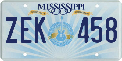 MS license plate ZEK458