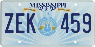 MS license plate ZEK459