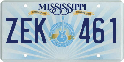 MS license plate ZEK461