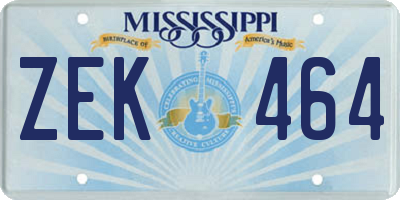 MS license plate ZEK464