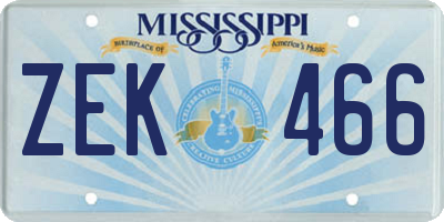 MS license plate ZEK466