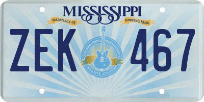 MS license plate ZEK467