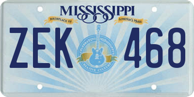 MS license plate ZEK468