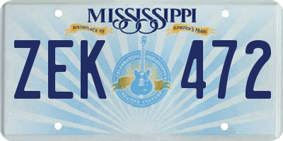 MS license plate ZEK472