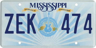 MS license plate ZEK474