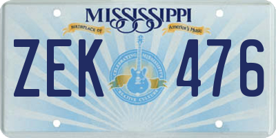 MS license plate ZEK476