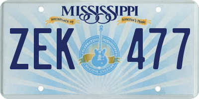MS license plate ZEK477