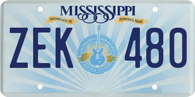 MS license plate ZEK480