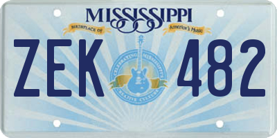 MS license plate ZEK482