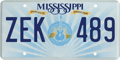 MS license plate ZEK489
