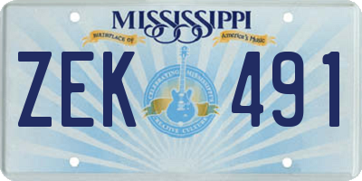 MS license plate ZEK491