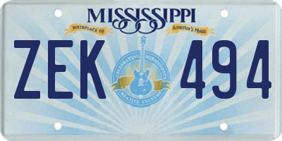 MS license plate ZEK494