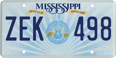 MS license plate ZEK498