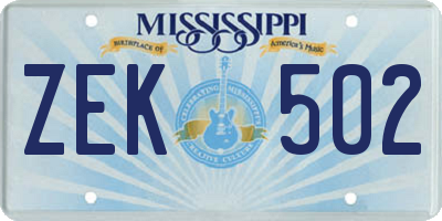 MS license plate ZEK502