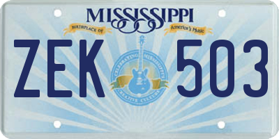 MS license plate ZEK503