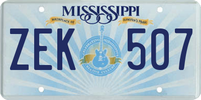 MS license plate ZEK507