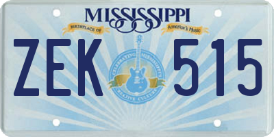 MS license plate ZEK515