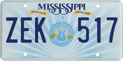 MS license plate ZEK517