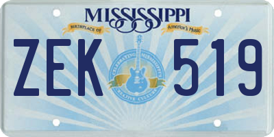 MS license plate ZEK519