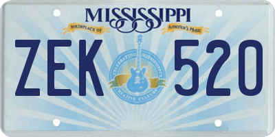 MS license plate ZEK520