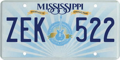 MS license plate ZEK522