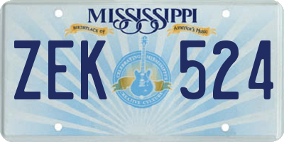 MS license plate ZEK524