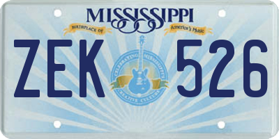 MS license plate ZEK526