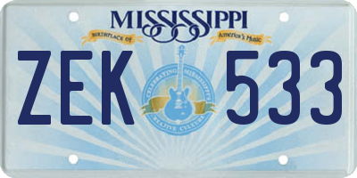 MS license plate ZEK533